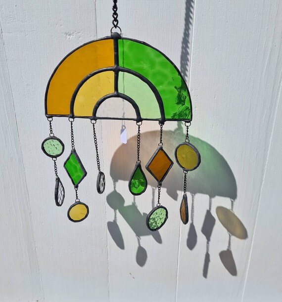 Stained Glass Rainbow Suncatcher Wall Hanging Recycled Etsy