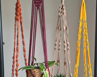 BLUMENAMPEL 2er SET oder EINZELN Makramee Pflanzenaufhänger Pflanzenhänger Hängeampel am Ring Zimmerpflanzen Wandbehang rot gelb orange bunt