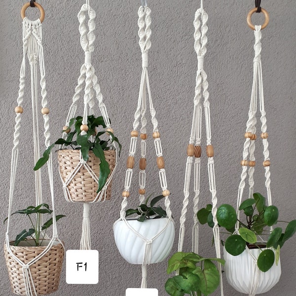 Blumenampel mit HOLZKUGELN Pflanzeaufhänger Makramee Pflanzenhänger Hängeampel Macrame Holzperlen Wandbehang Zimmerpflanzen Wanddekoration