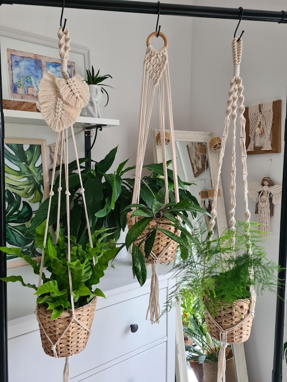 HÄNGEAMPEL Blumenampel 3er SET am Knotenschlinge Fensterdekoration zum Aufhängen Makramee Hängeampel Pflanzenaufhänger boho Blumenhänger