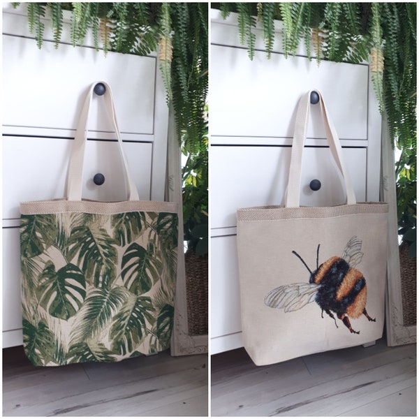 Tasche Monstera Hummel Stofftasche Einkaufstasche Tragetasche groß insektenfreundlich botanik zimmerpflanzen blatt jute