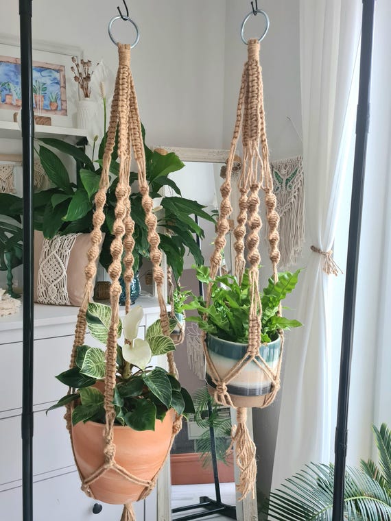 JUTE Blumenampel Makramee Pflanzenhänger für große und schwere Töpfe Hängeampel Garten Terasse wetterfest Fensterdekoration jute draußen