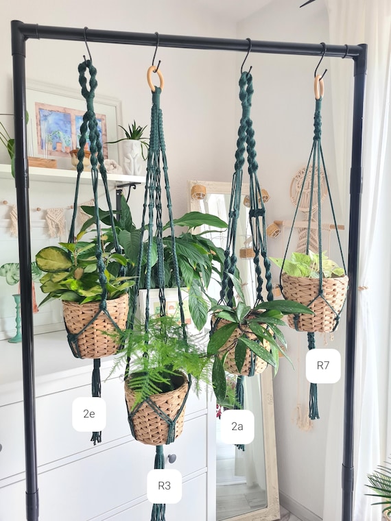 BLUMENAMPEL grün Hängeampel Pflanzenaufhänger Pflanzenhänger Pflanzenampel Fensterdekoration Hänger für Pflanzen Boho Vintage grün dunkel
