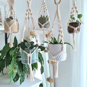 MINI Blumenampel kleiner Makramee Macrame Boho Hängeampel dekoration Pflanzenhänger Vanlife Van Camper Zimmerpflanzen kurz klein Aufhänger