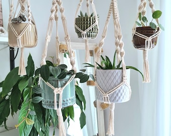 Mini bloempot, kleine macramé boho hangende plantenbak, decoratie, plantenhanger, van life, camper, kamerplanten, kort, kleine hanger