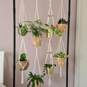 Dubbele plantenhanger met twee lagen voor twee planten, raamdecoratie, plantenhanger, dubbele macramé bloempot, hangende plantenbak