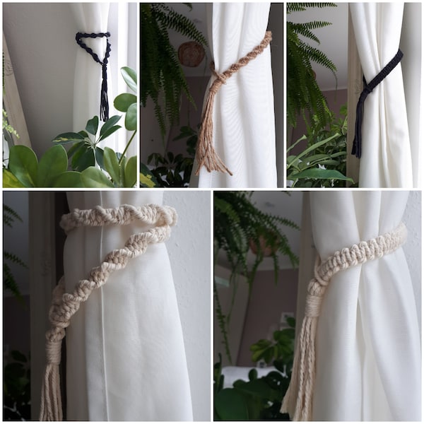 Makramee Raffhalter Gardinenhalter Vorhanghalter schwarz jute Macrame Boho Landhaus Kordel Baumwolle