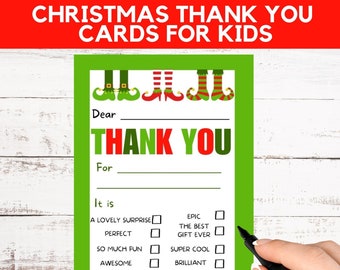 Christmas Thank You Cards For Kids. Fill in the blanks cards for kids | Easy thank you. Fill in blank holiday thank you. Kids Christmas card