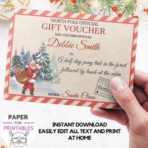 Official North Pole Kids Christmas Gift Voucher Template. Santa gift voucher, gift from Santa. Father Christmas voucher, Gift card for kids.