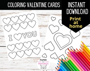 AFDRUKBARE Kids Valentijn kleurkaarten | Kleur je eigen Valentijnskaart | DIGITALE DOWNLOAD | Kleuractiviteit voor kinderen | Print thuis kaart