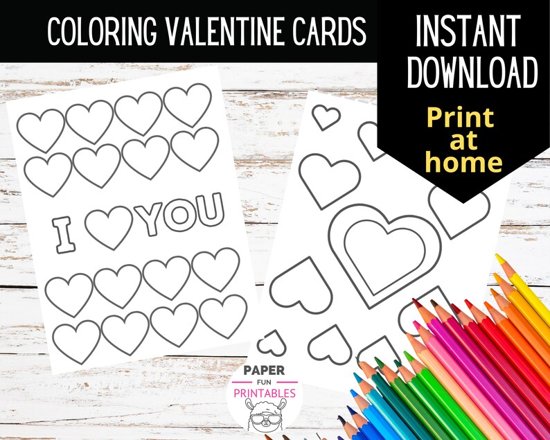 PRINTABLE Kids Valentine Coloring Cards Color Your Own - Etsy UK