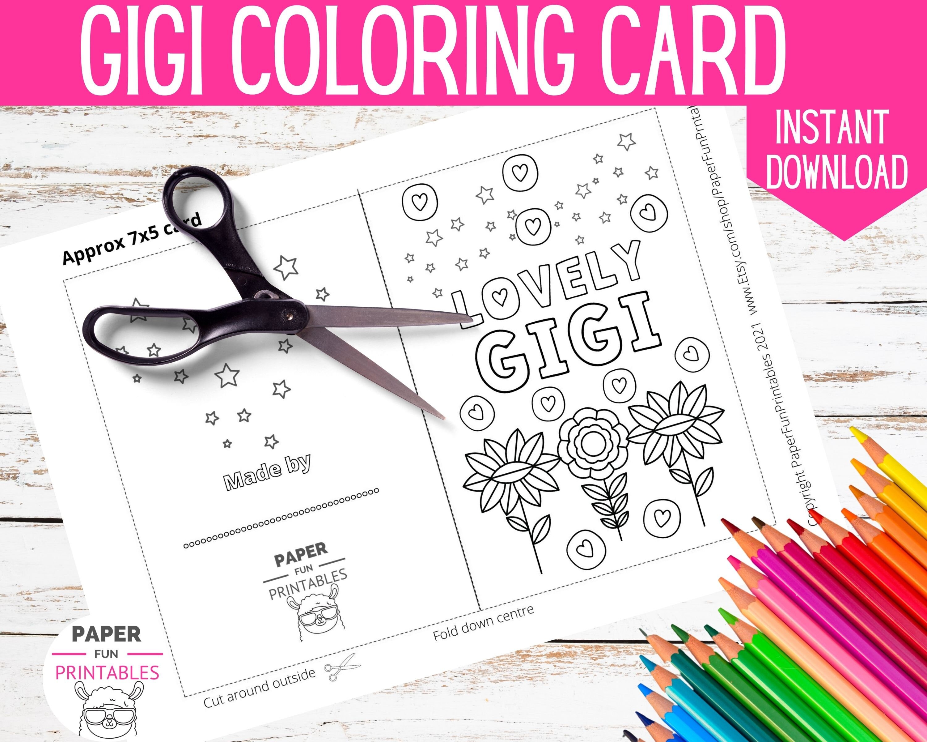 Printable Coloring Card for Gigi. Color Your Own Gigi Card for Mothers