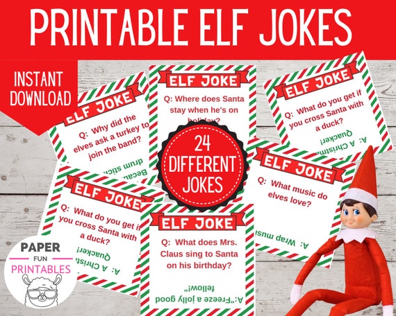 24 Printable Elf Jokes Printable Elf Props Elf notes Easy