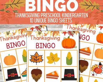 Thanksgiving Bingo | Preschool Kindergarten Thanksgiving Games DIGITAL DOWNLOAD  | Thanksgiving activities for kids