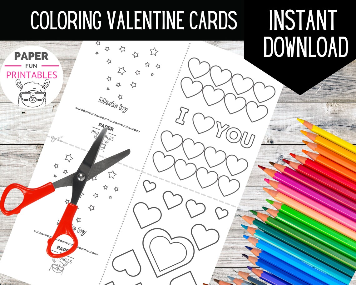 PRINTABLE Kids Valentine Coloring Cards Color Your Own | Etsy