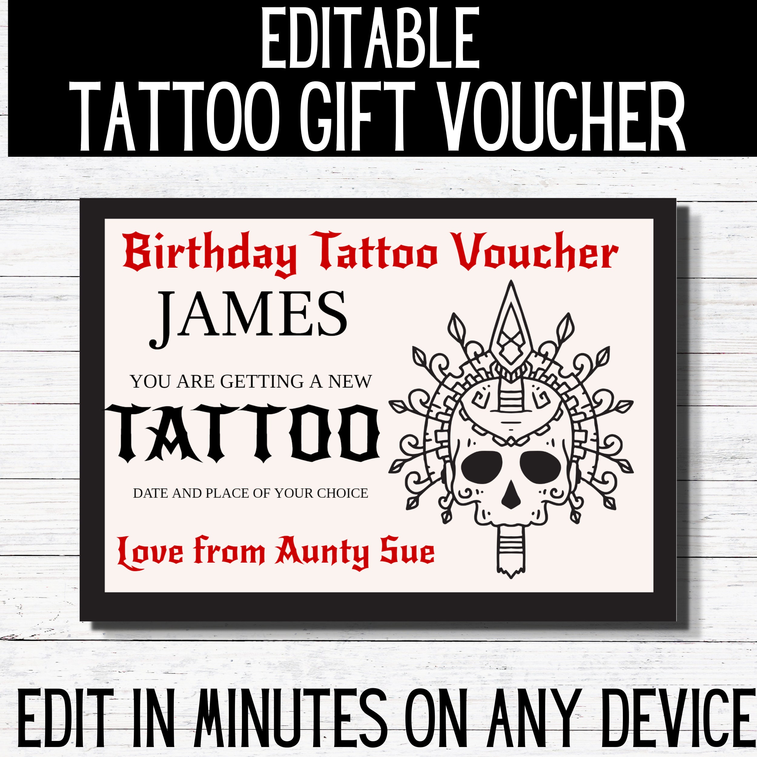 Tattoo Gift Voucher Template : Birthday Tattoo Voucher. Editable ...