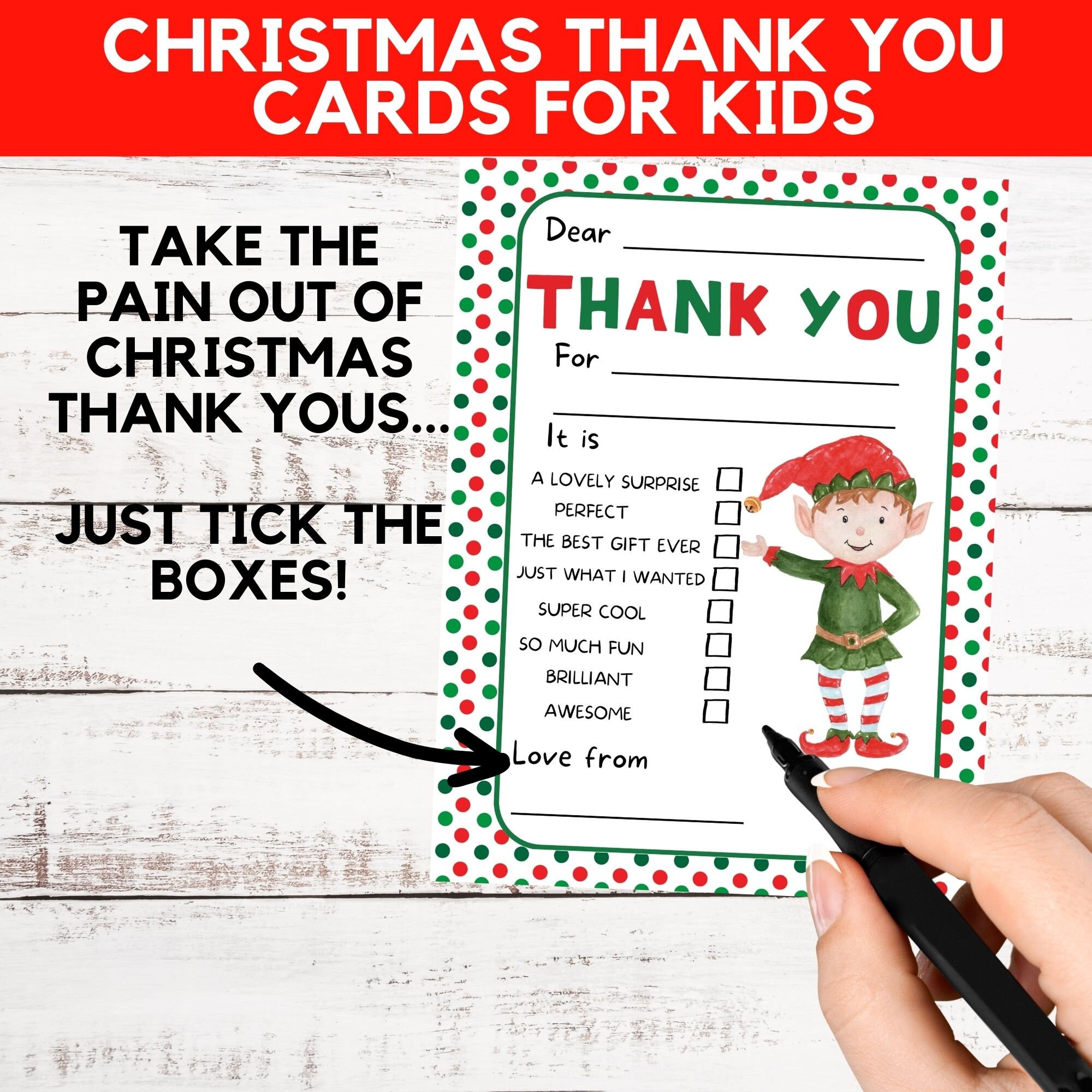 Fill in the Blanks Christmas Thank You Card for Kids. Easy Thank You ...