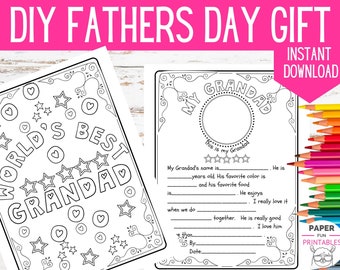 All About My Grandad. Father's Day printable gift from grandkids. Fill in the blanks Coloring for Grandad.  DIY Grandad gift from grandkids.