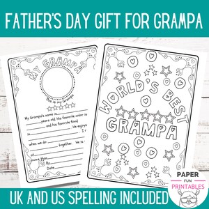 All About My Grampa, Father&#39;s Day Gift. Fill in the blanks Coloring for Grampa.  DIY Fathers Day Grampa gift from kids.