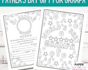 Alles over mijn opa, vaderdagcadeau. Vul de lege plekken in. Kleurplaten voor opa. DIY Vaderdag Opa-cadeau van kinderen.