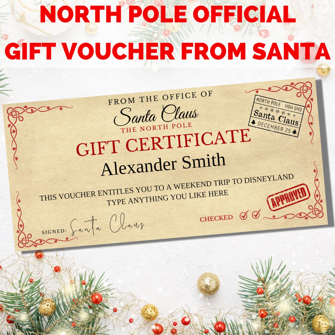 Santa Gift Voucher Christmas Voucher Template Santa Claus - Etsy UK