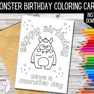 Carte de coloriage joyeux anniversaire monstre | Colorez votre propre carte d'anniversaire de fête de monstre | TÉLÉCHARGEMENT numérique | Cartes de voeux à colorier pour enfants |