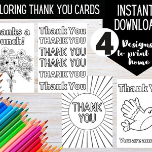 PRINTABLE Coloring Thank You Cards | DIGITAL DOWNLOAD | Color your own thank you card | Coloring cards | Print at home cards