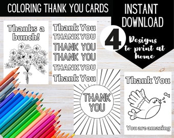 AFDRUKBARE bedankkaarten kleuren | DIGITALE DOWNLOAD | Kleur je eigen bedankkaart | Kleurkaarten | Thuis kaarten afdrukken