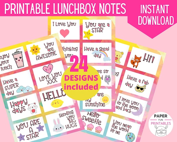 PRINTABLE Lunch Box Cards Back to school lunch notes for | Etsy