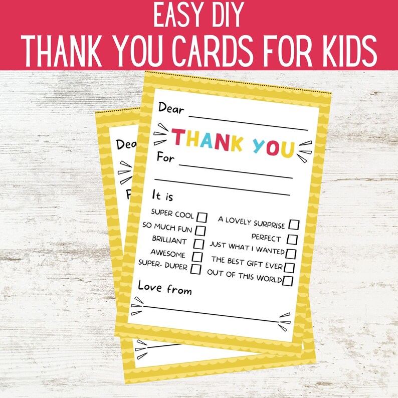 PRINTABLE Thank You Cards for Kids Fill in the Blanks Thank You Card Easy Thank You Note for ...