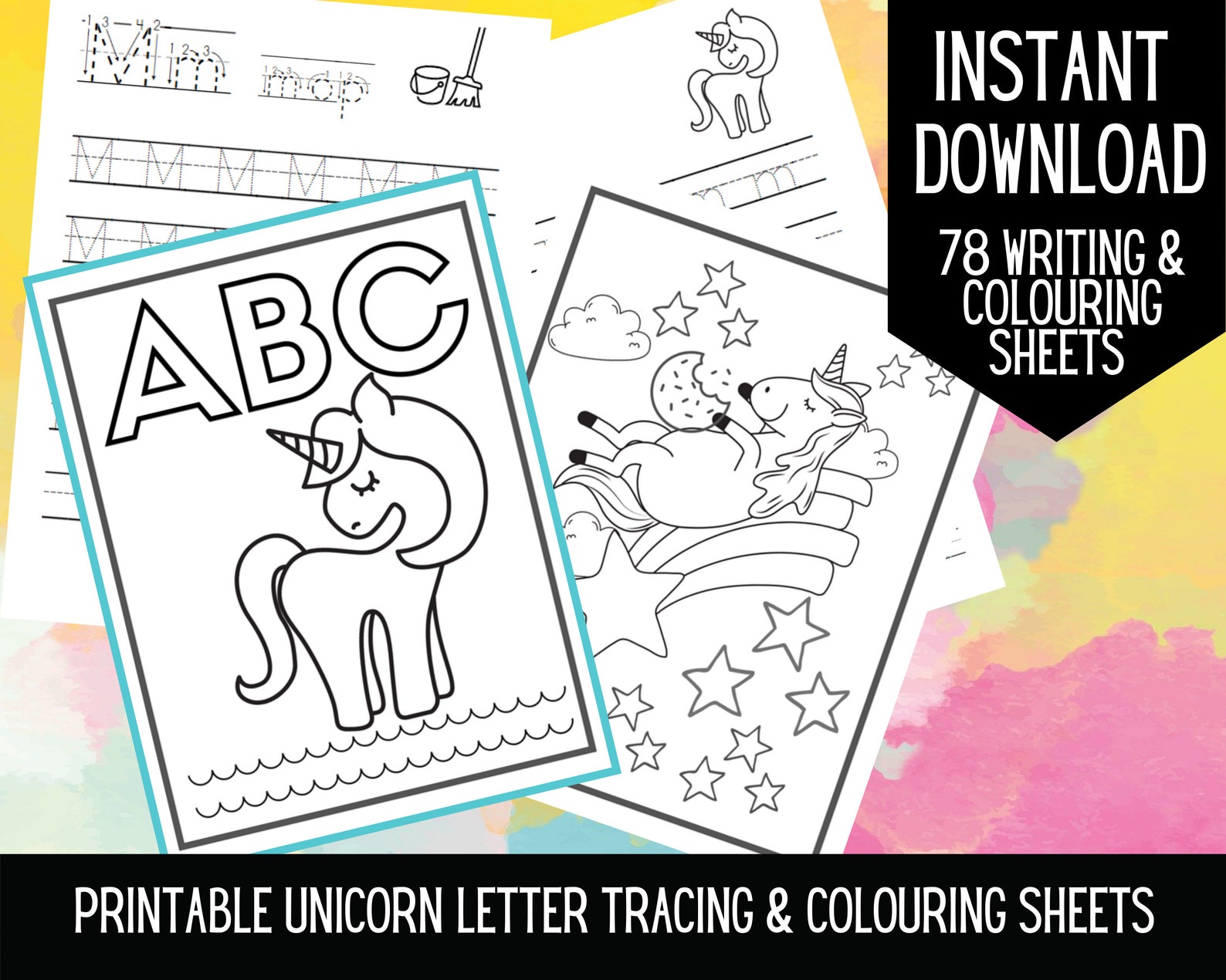 Unicorn Abc Letter Tracing Writing Worksheet Learn To Write Etsy