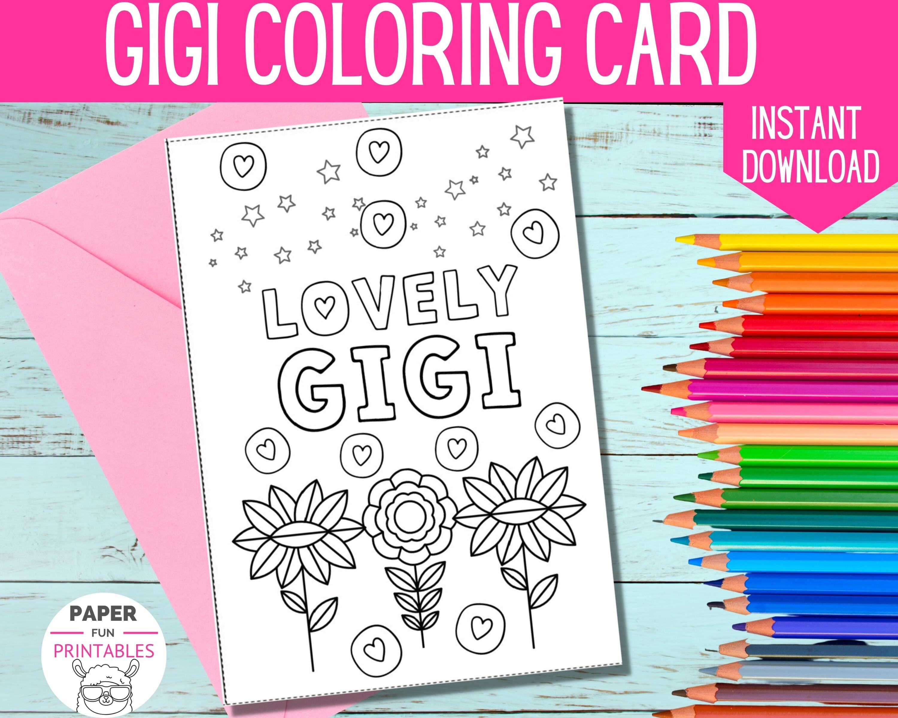 Tarjeta para colorear imprimible para GiGi. Colorea tu propia tarjeta