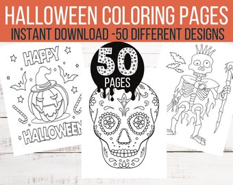 50 Spooky Halloween Coloring Pages, Printable Halloween Coloring For Kids. Halloween Party- Halloween Activity, INSTANT DOWNLOAD