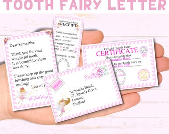 Brief van de tandenfee. Bewerkbare tandenfee-sjabloon. Instant download tandcertificaat, afdrukbare tandenfee-notitie, tandenfee-envelop.