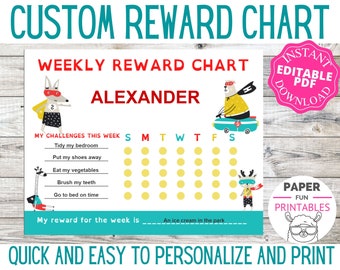 Editable Reward Chart | Customized Chore Chart | Personalized Behaviour Chart | Instant download| Superhero Printable Reward Chart for boys