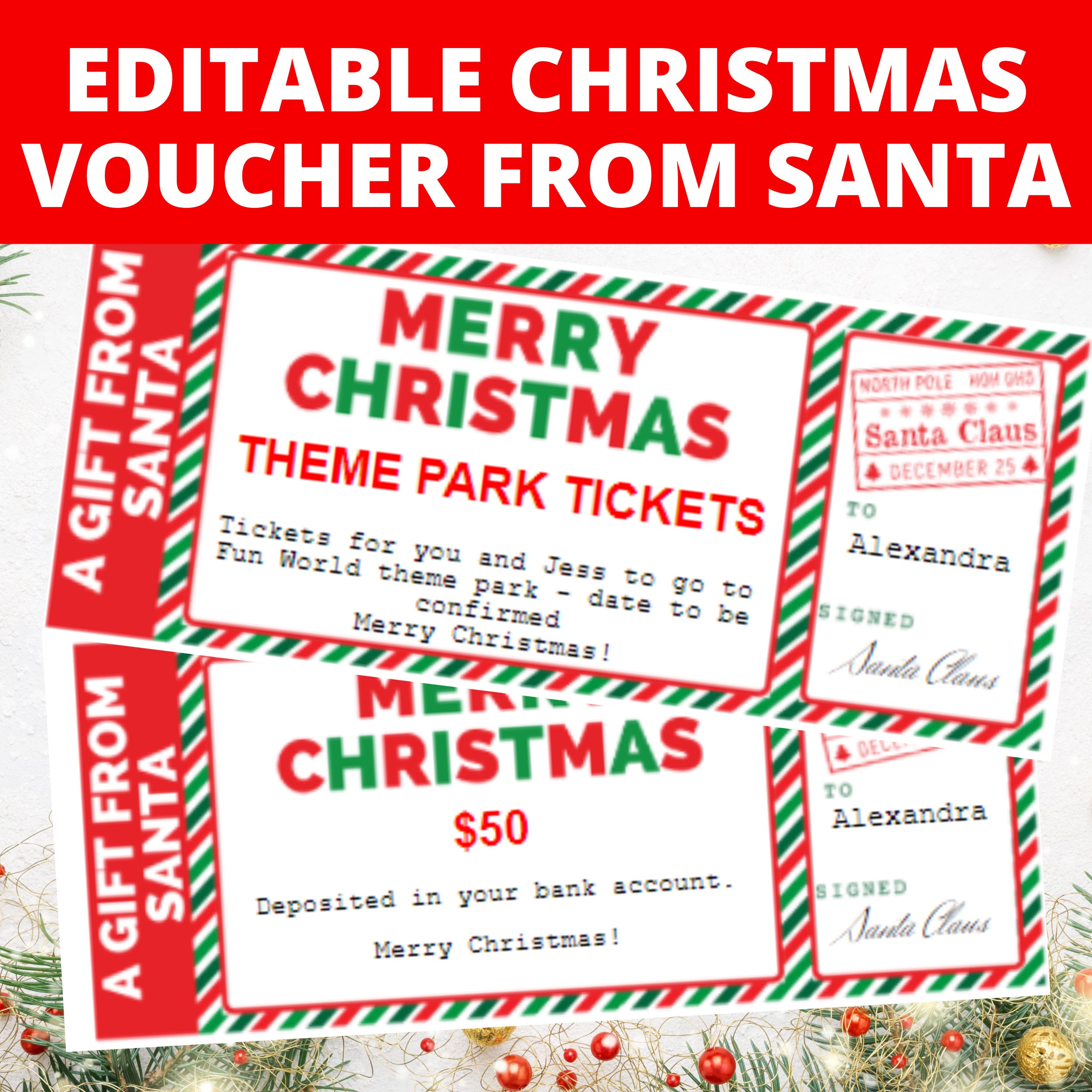 Santa Gift Voucher, Christmas Voucher Template, Santa Claus Voucher