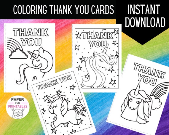 PRINTABLE Unicorn Coloring Thank You Cards DIY Unicorn Thank | Etsy