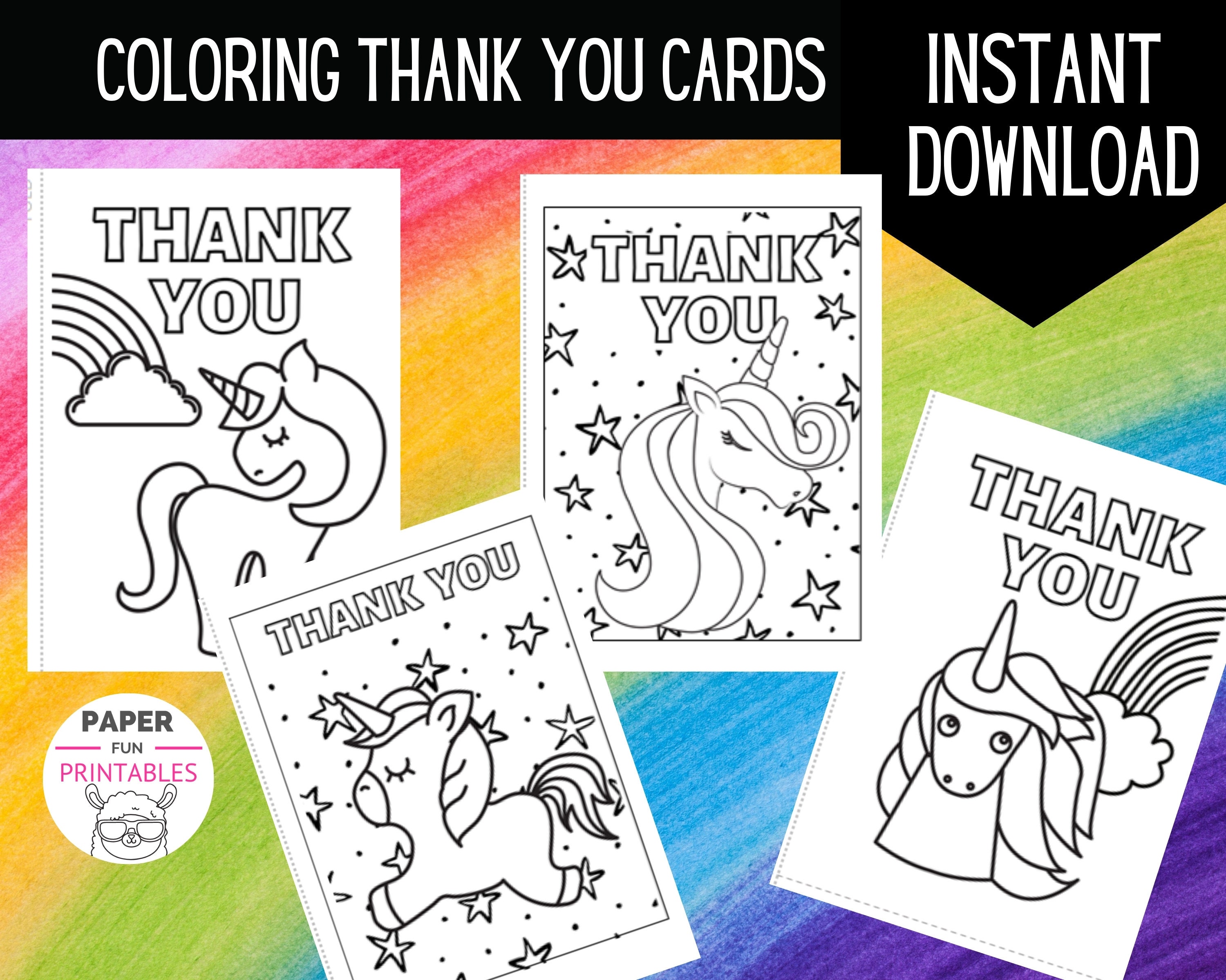 PRINTABLE Unicorn Coloring Thank You Cards | DIY Unicorn Thank You Card ...