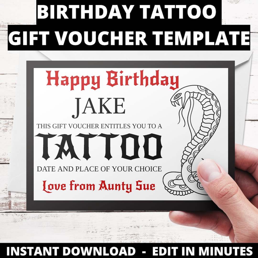 Tattoo Gift Voucher Template Tattoo Voucher Birthday Gift. Editable