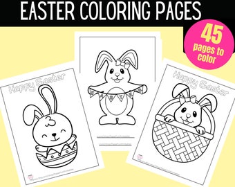 EASTER Coloring Pages:  45 Printable Easter Coloring Pages for Kids. Easter Bunny Coloring. Easter Party Activity Instant DOWNLOAD