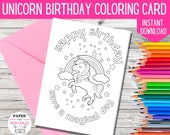 Unicorn BIRTHDAY Coloring Card | Color your own DIY unicorn birthday card | Digital DOWNLOAD | Color in unicorn greetings cards for kids |