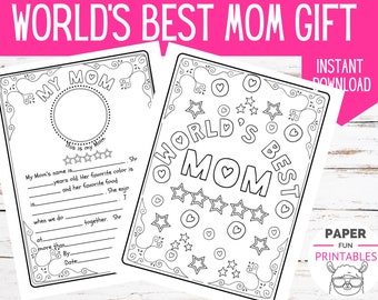 Mother's Day Printable, Mom Printable Coloring,  All About My Mom, DIY Mother's Day Mom Gift,  Personalized Mom birthday gift