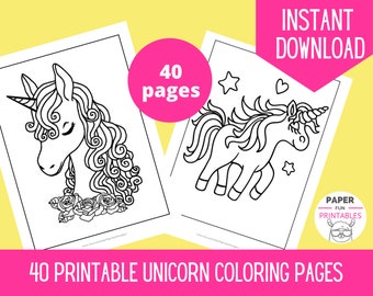 Unicorn Coloring Pages. 40 Unicorn printable coloring sheets.  DIGITAL DOWNLOAD Coloring pages for kids