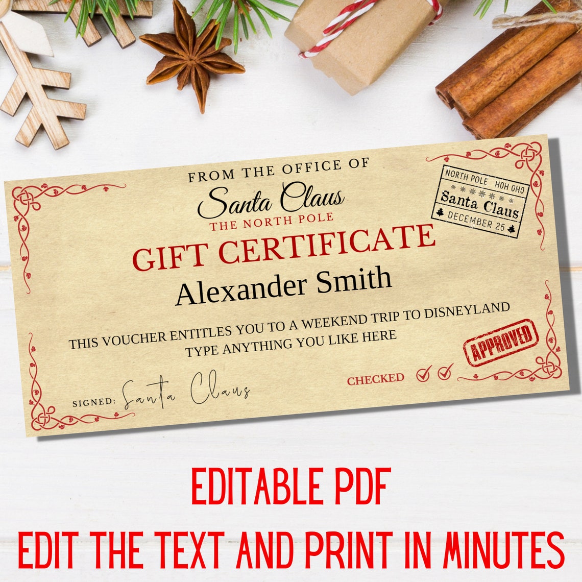 Santa Gift Voucher Christmas Voucher Template Santa Claus | Etsy UK