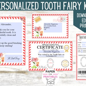 Tooth Fairy Letter| INSTANT EDITABLE Unisex Tooth Fairy Letter Kit- certificate, envelope, letter & receipt| Printable tooth fairy note