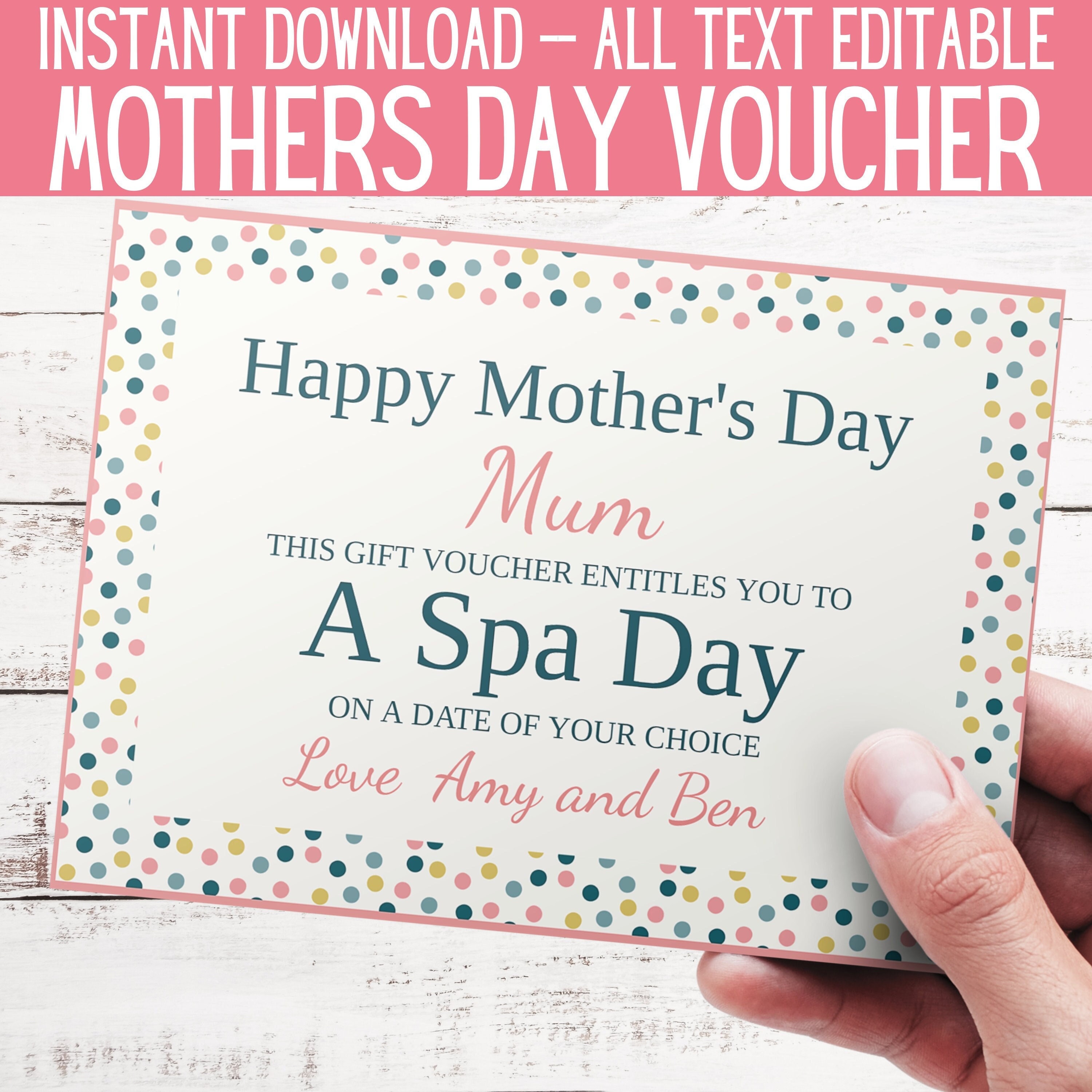 Mother's Day Gift Voucher Template. Mother's Day Present. Last Minute