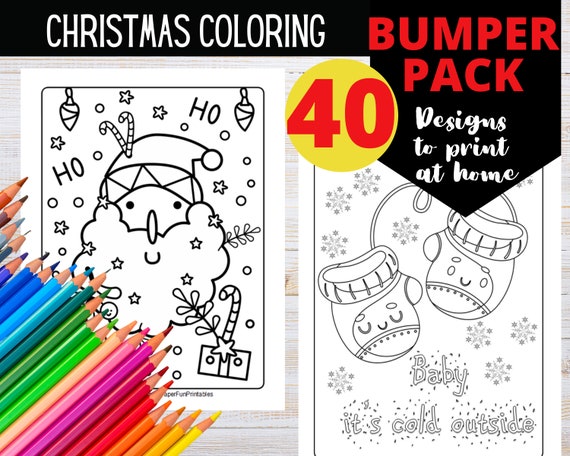 PRINTABLE Christmas Coloring Sheets. 40 Pages Value Pack - Etsy