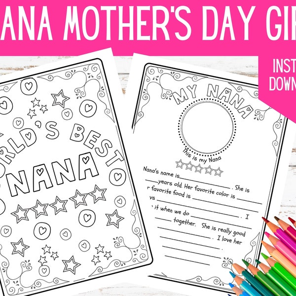 Nana Mother's Day Printable, All About My Nana, Mother's Day Nana Gift,  Personalized Nana birthday gift Nana gift from grandkids.