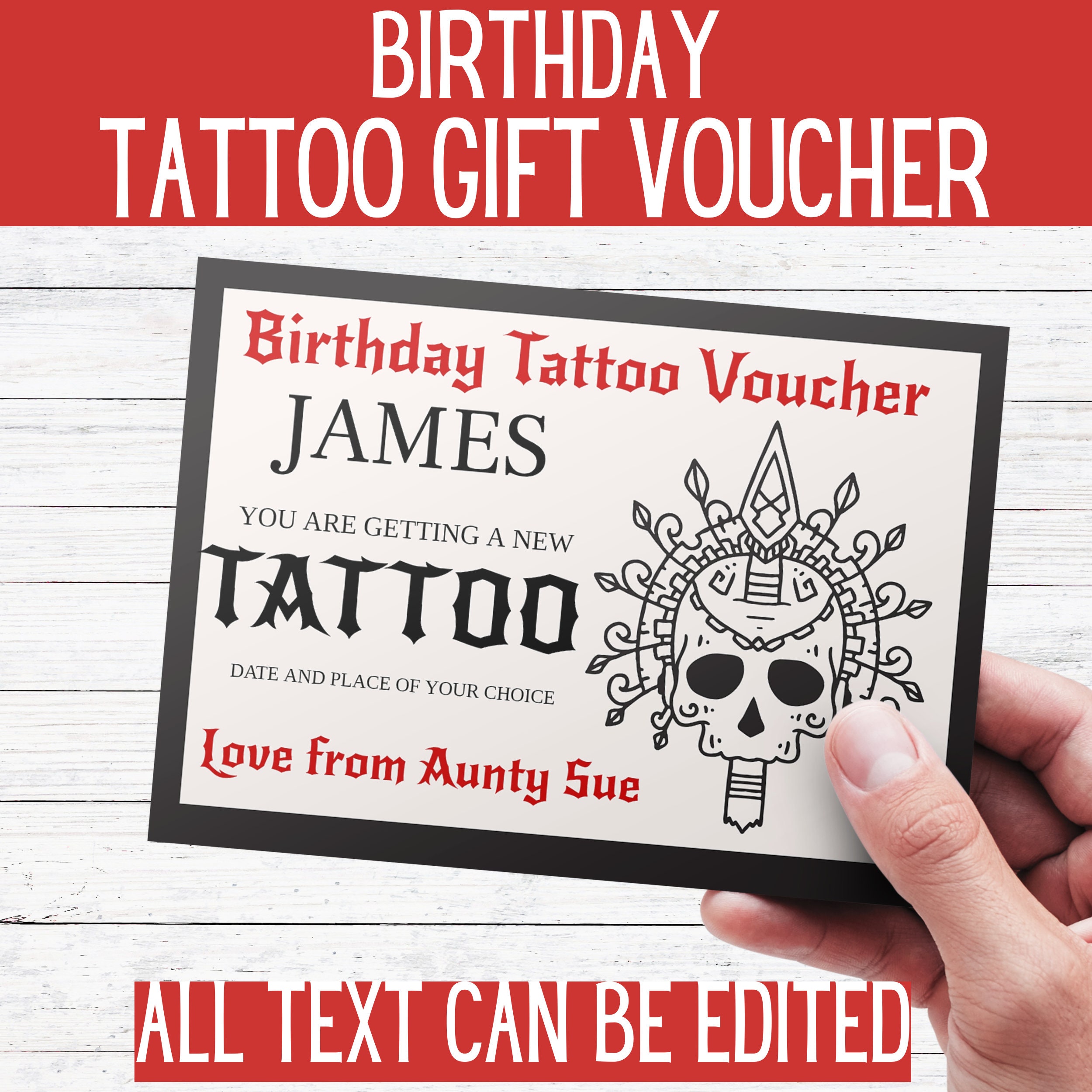 Tattoo Gift Voucher Template : Birthday Tattoo Voucher. Editable ...