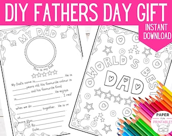 Vaderdagcadeau: Alles over mijn vader, Vaderdag afdrukbaar. Vul de lege plekken in Kleurplaat voor papa. DIY Vaderdag Vadercadeau van kinderen.